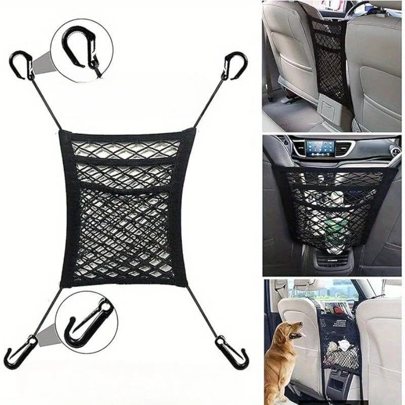 Car Storage Net Bag Between Seats Car Divider Pet Barrier Stretchable Elastic Mesh Bag Organizer Auto Accessories