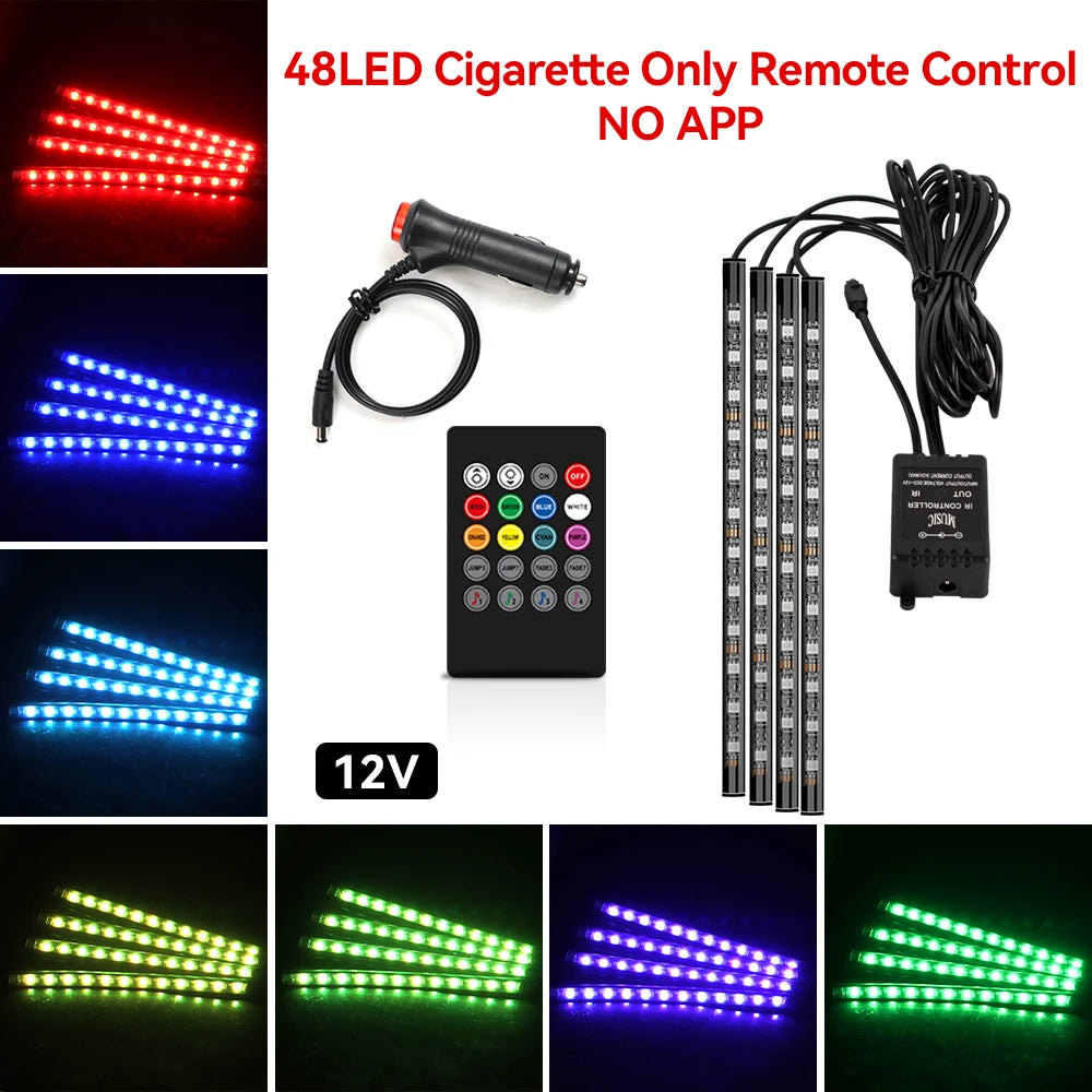 Car Interior LED Ambient Strip Lights — Music Sync, 16M Colors, App & Remote