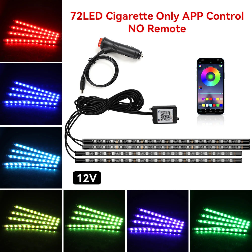 Car Interior LED Ambient Strip Lights — Music Sync, 16M Colors, App & Remote