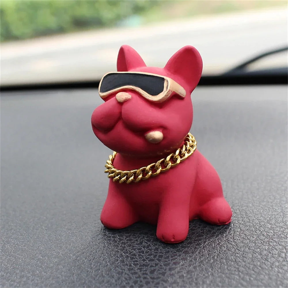 Bulldog Car Dashboard Ornament — Resin Figurine Desk & Console Decoration