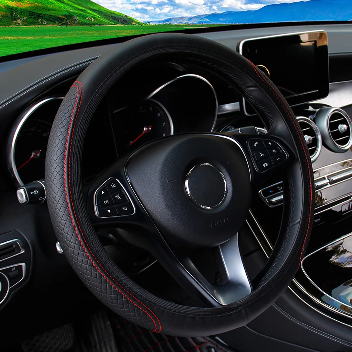 Leather Steering Wheel Cover Black