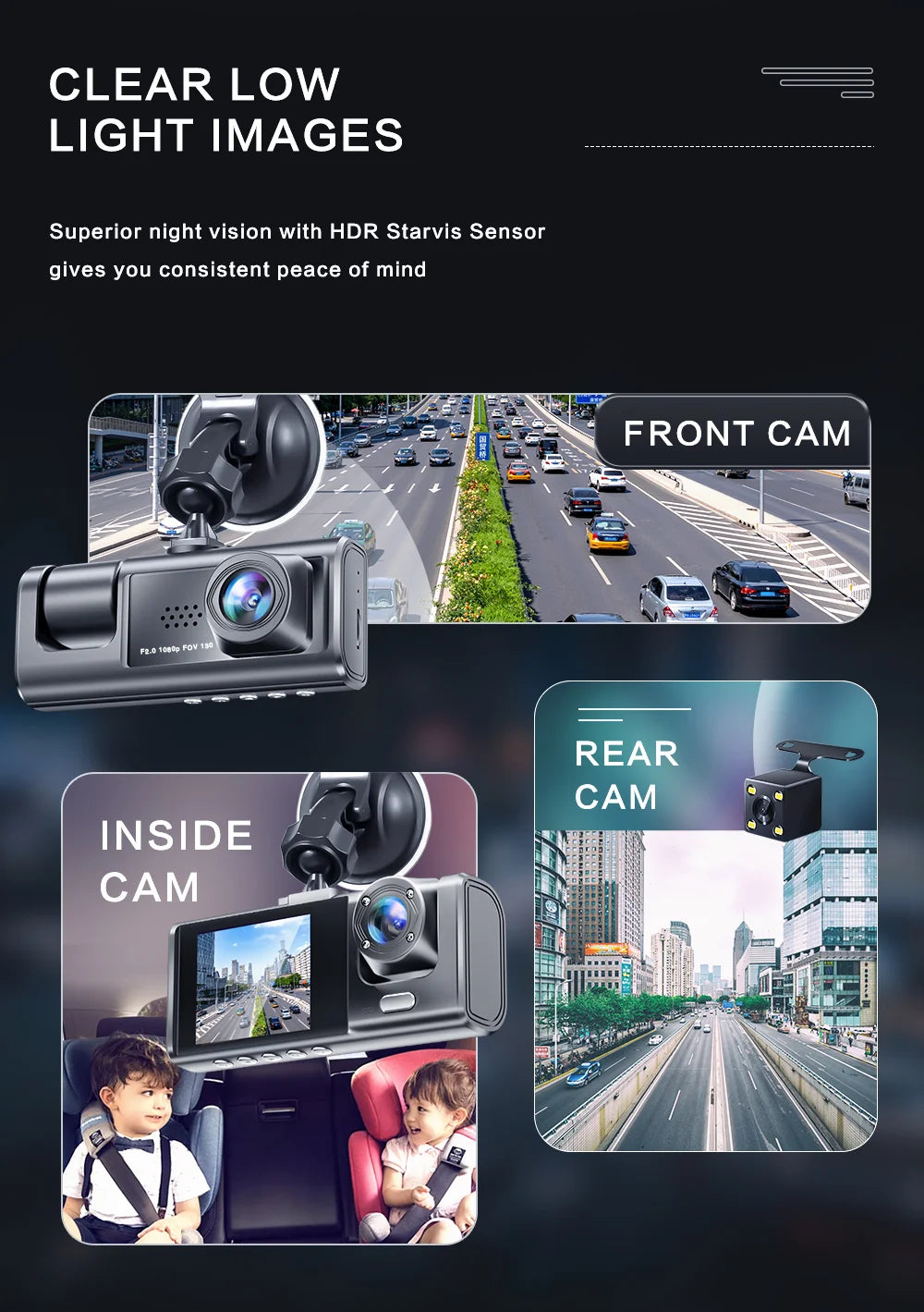 Dash Cam Full HD 1080P — Front Camera with Night Vision, Loop Recording & G-Sensor