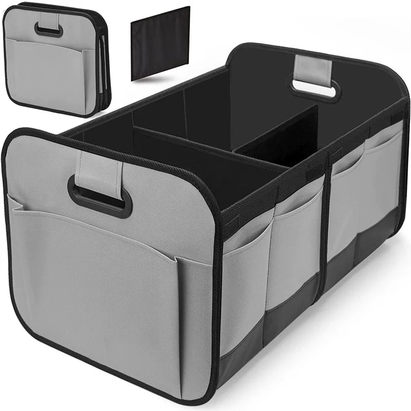 Collapsible Car Trunk Storage Box 600D Oxford Fabric Reinforced Handles Multiple Compartments for SUV Minivan Vehicle Storage