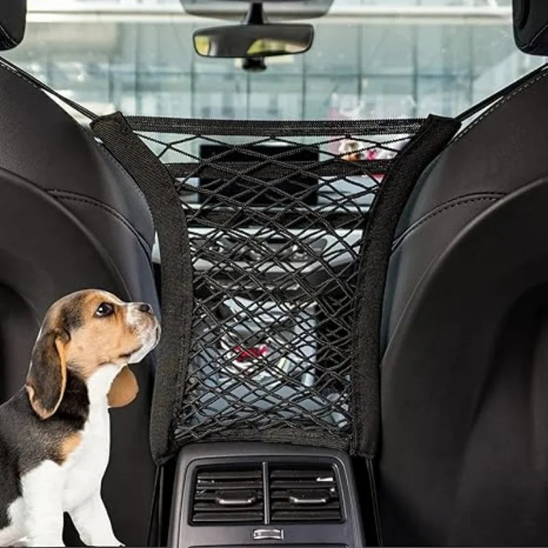 Car Storage Net Bag Between Seats Car Divider Pet Barrier Stretchable Elastic Mesh Bag Organizer Auto Accessories