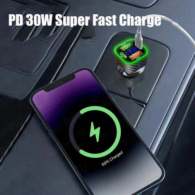 4-Port USB Car Charger — Fast Charge 3.0 + Dual USB-C, Charges 4 Devices Simultaneously