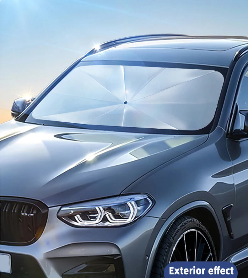 Umbrella-Style Car Sun Shade — Front Windshield UV Protection