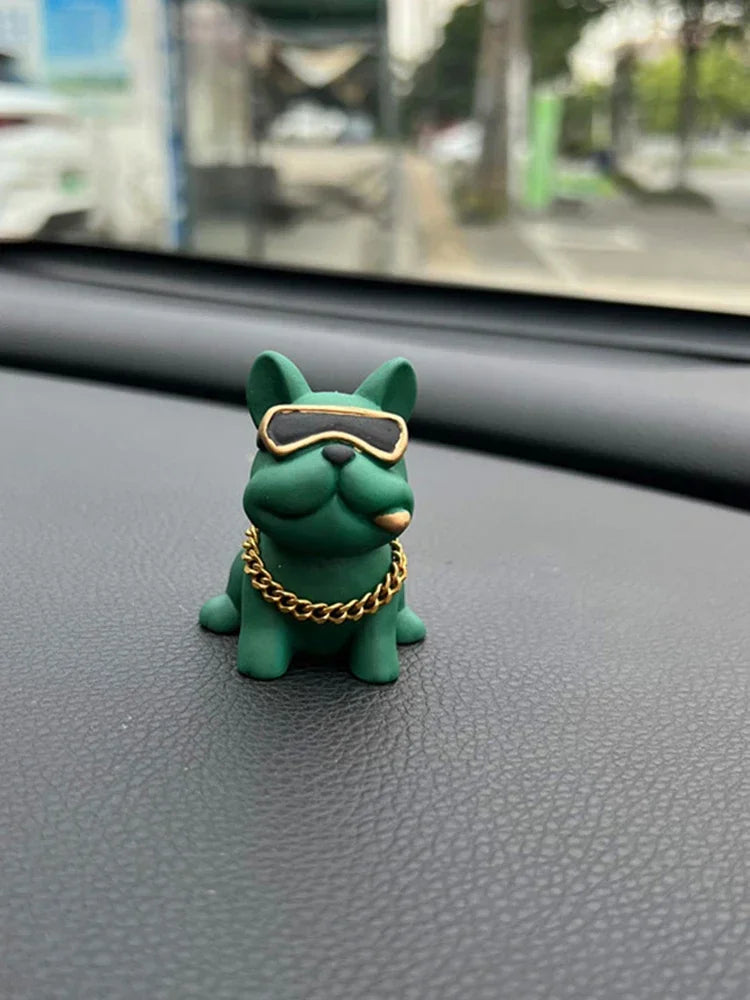Bulldog Car Dashboard Ornament — Resin Figurine Desk & Console Decoration