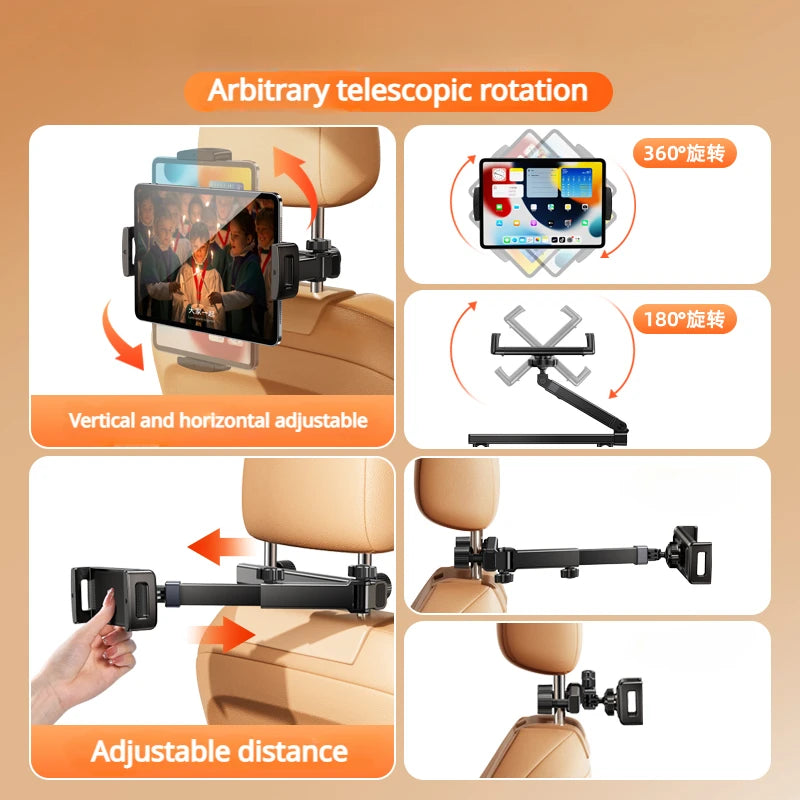 Rear Headrest Phone & Tablet Holder — Foldable 360° Back-Seat Mount