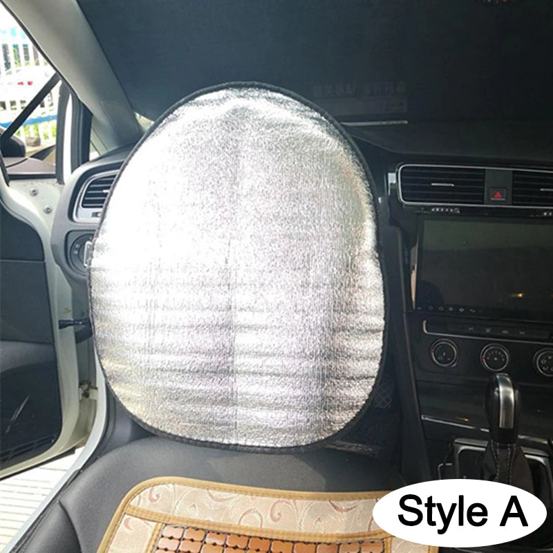 Steering Wheel Sun Shade — Double-Thick Foldable Cover, Anti-UV Silver