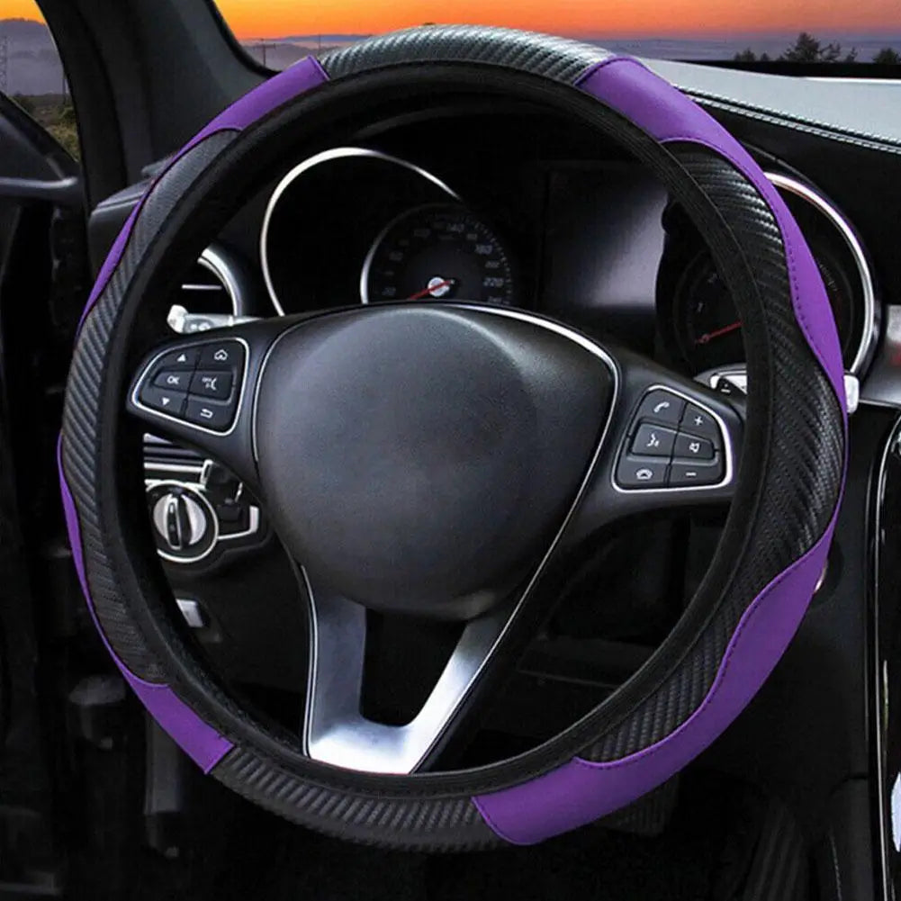 Leather Steering Wheel Cover — Anti-Slip Protector, Breathable Grip