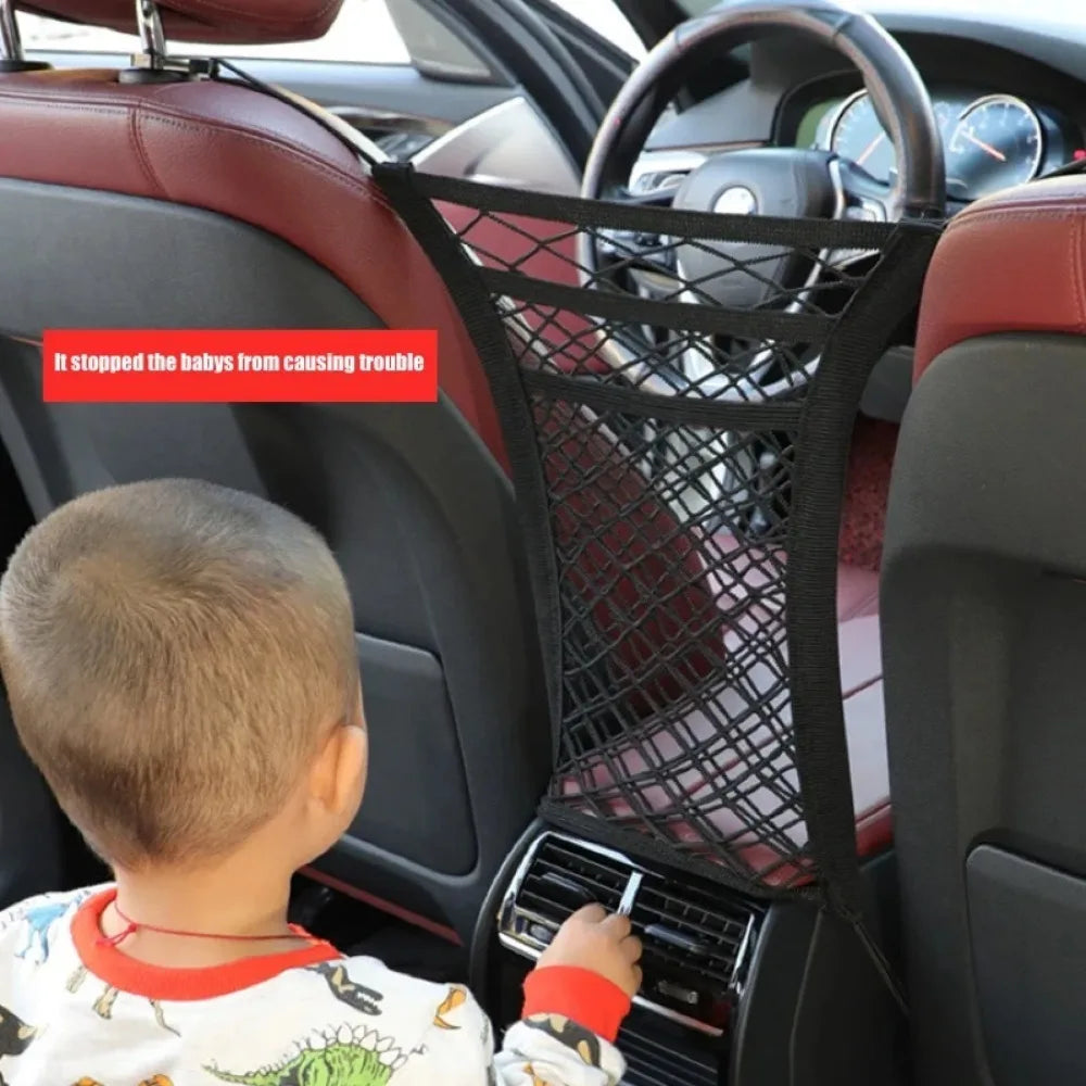 Car Storage Net Bag Between Seats Car Divider Pet Barrier Stretchable Elastic Mesh Bag Organizer Auto Accessories
