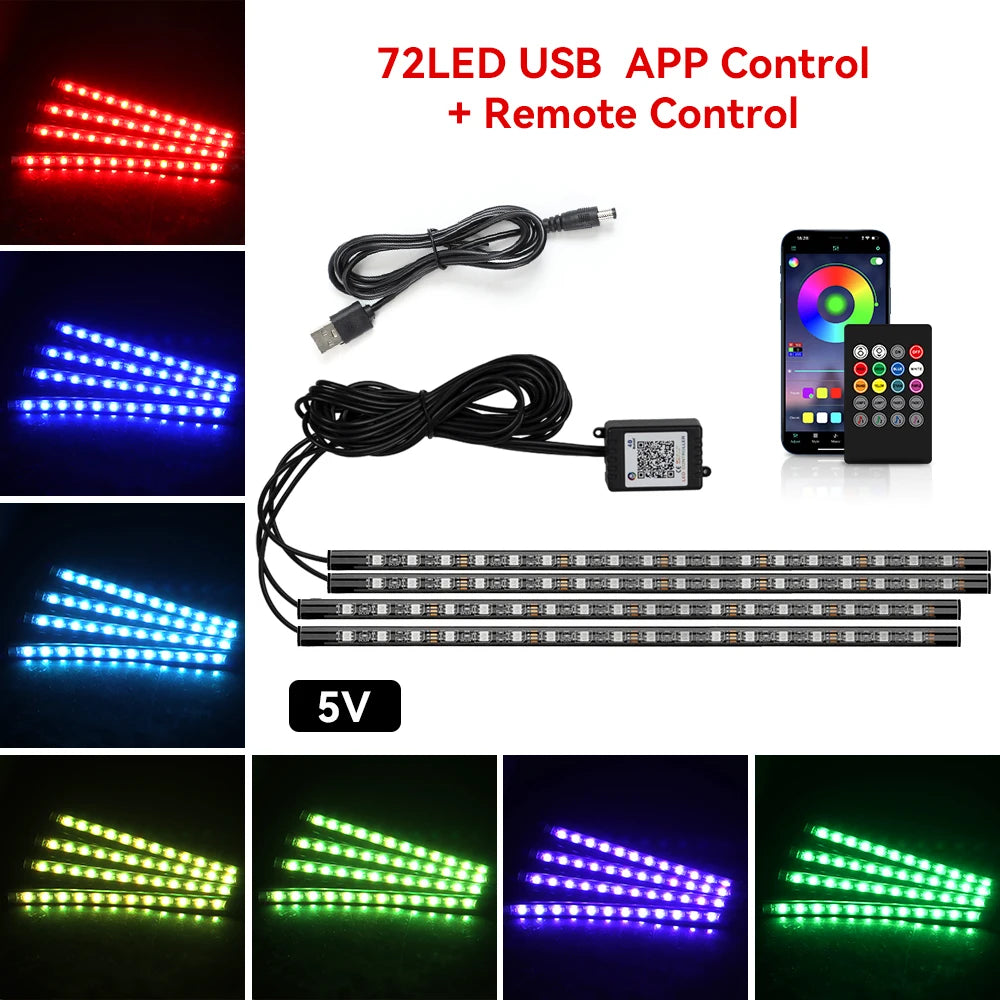 Car Interior LED Ambient Strip Lights — Music Sync, 16M Colors, App & Remote