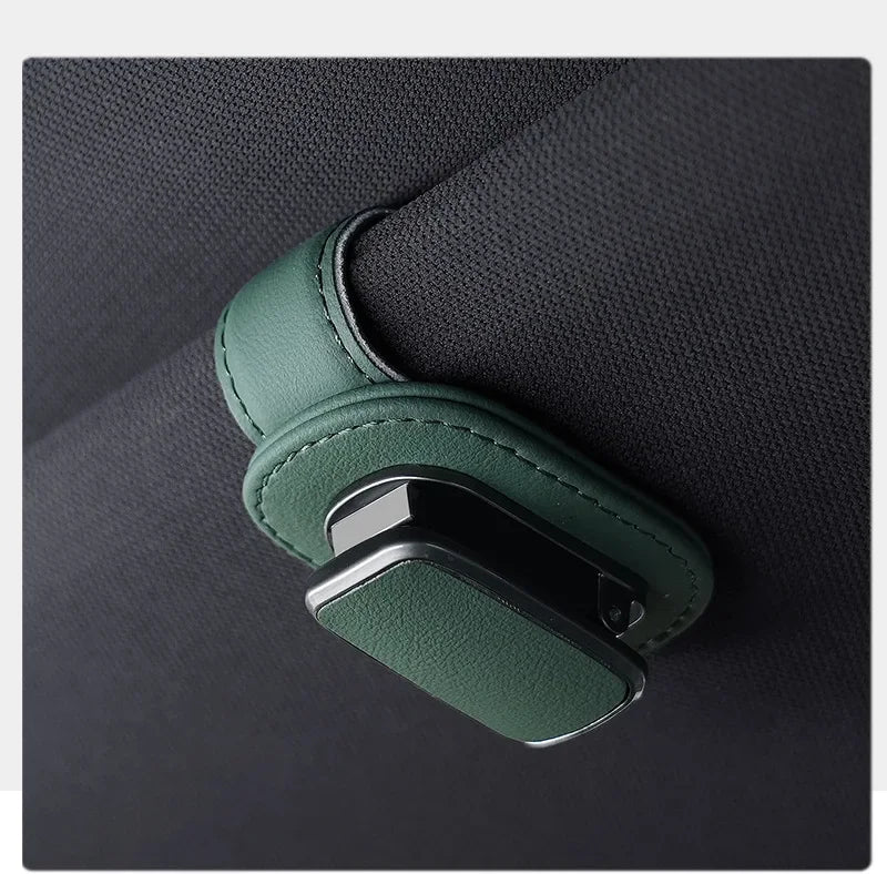 Car Sun Visor Glasses Holder — Leather Clip for Sunglasses & Cards
