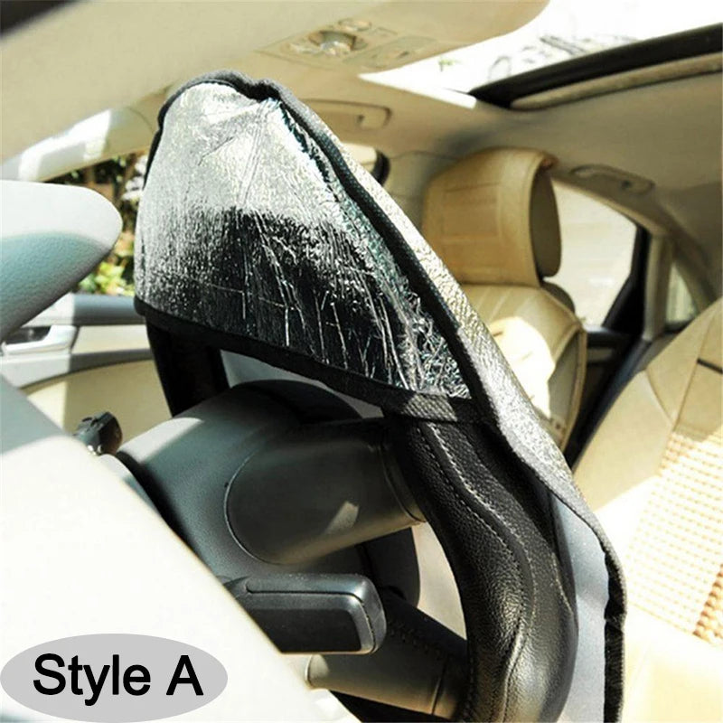 Steering Wheel Sun Shade — Double-Thick Foldable Cover, Anti-UV Silver