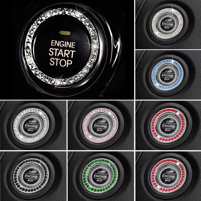 New Car One-key Start Button Decoration Ring with Diamond Rhinestone Circle Start Stop Switch Ring Car Interior Accessories