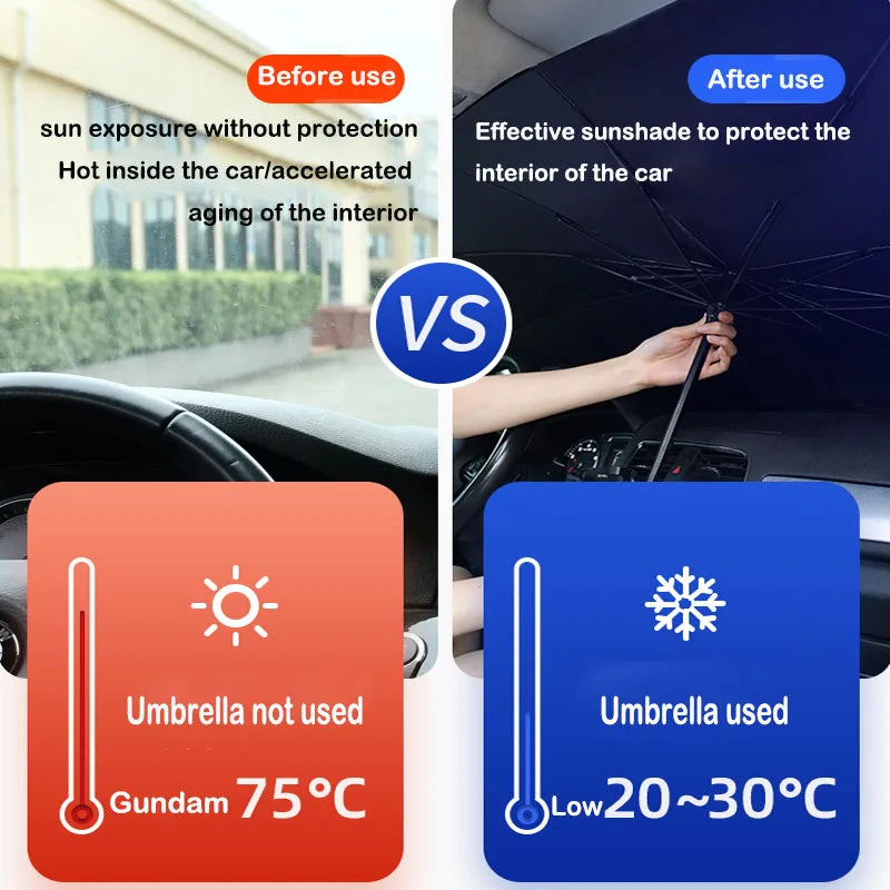 Umbrella-Style Car Sun Shade — Front Windshield UV Protection