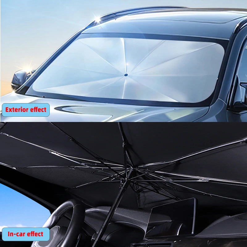 Umbrella-Style Car Sun Shade — Front Windshield UV Protection