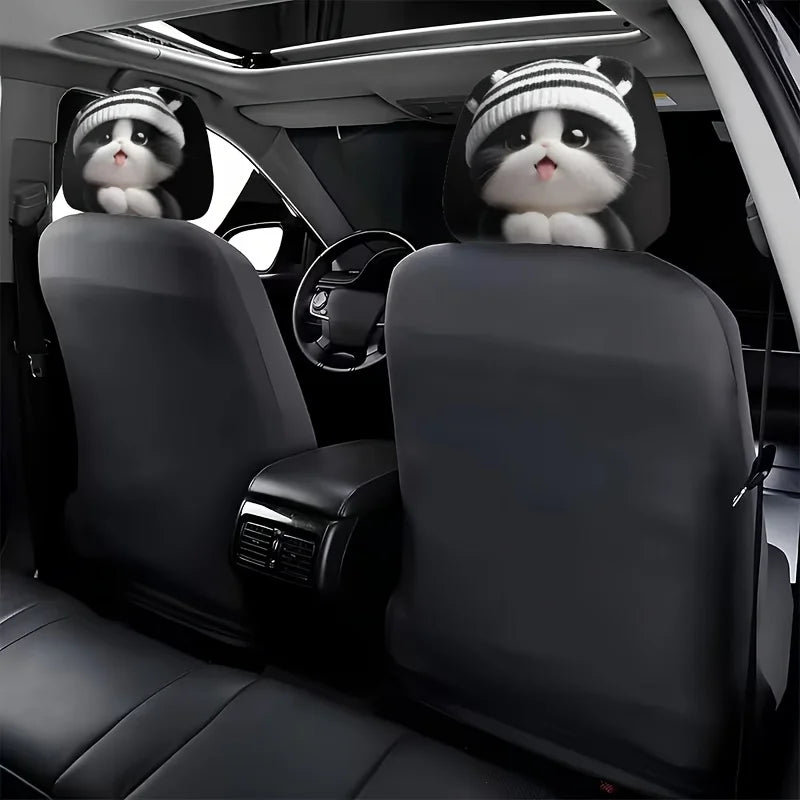 2pcs Cute Striped Knitted Car Headrest Covers Polyester Universally Applicable Long-Distance Travel and Driving Car Accessories