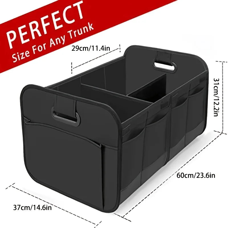 Collapsible Car Trunk Storage Box 600D Oxford Fabric Reinforced Handles Multiple Compartments for SUV Minivan Vehicle Storage