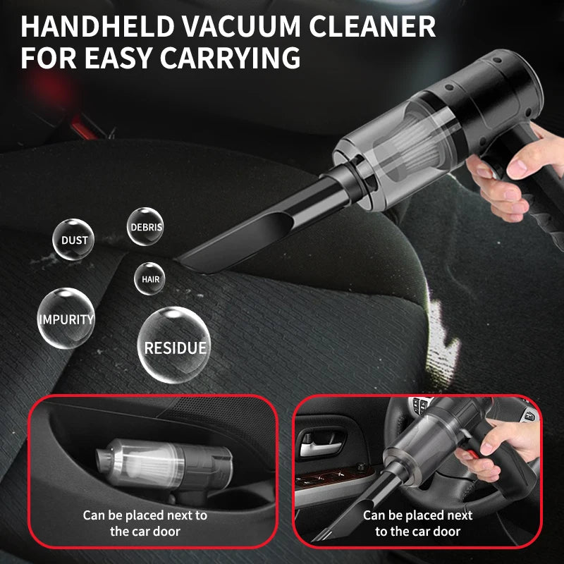 Handheld Car Vacuum — 15,000PA Cordless, Blow & Suction, Multiple Nozzles