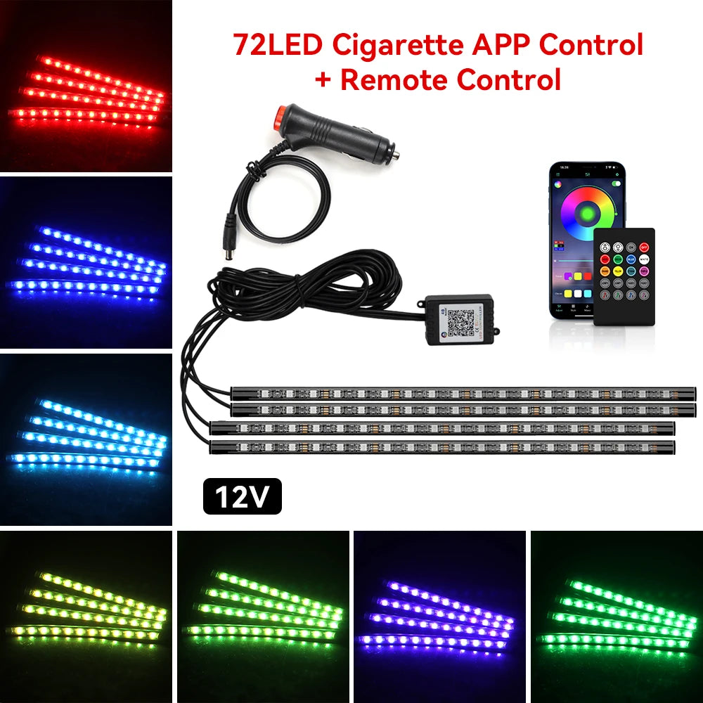 Car Interior LED Ambient Strip Lights — Music Sync, 16M Colors, App & Remote