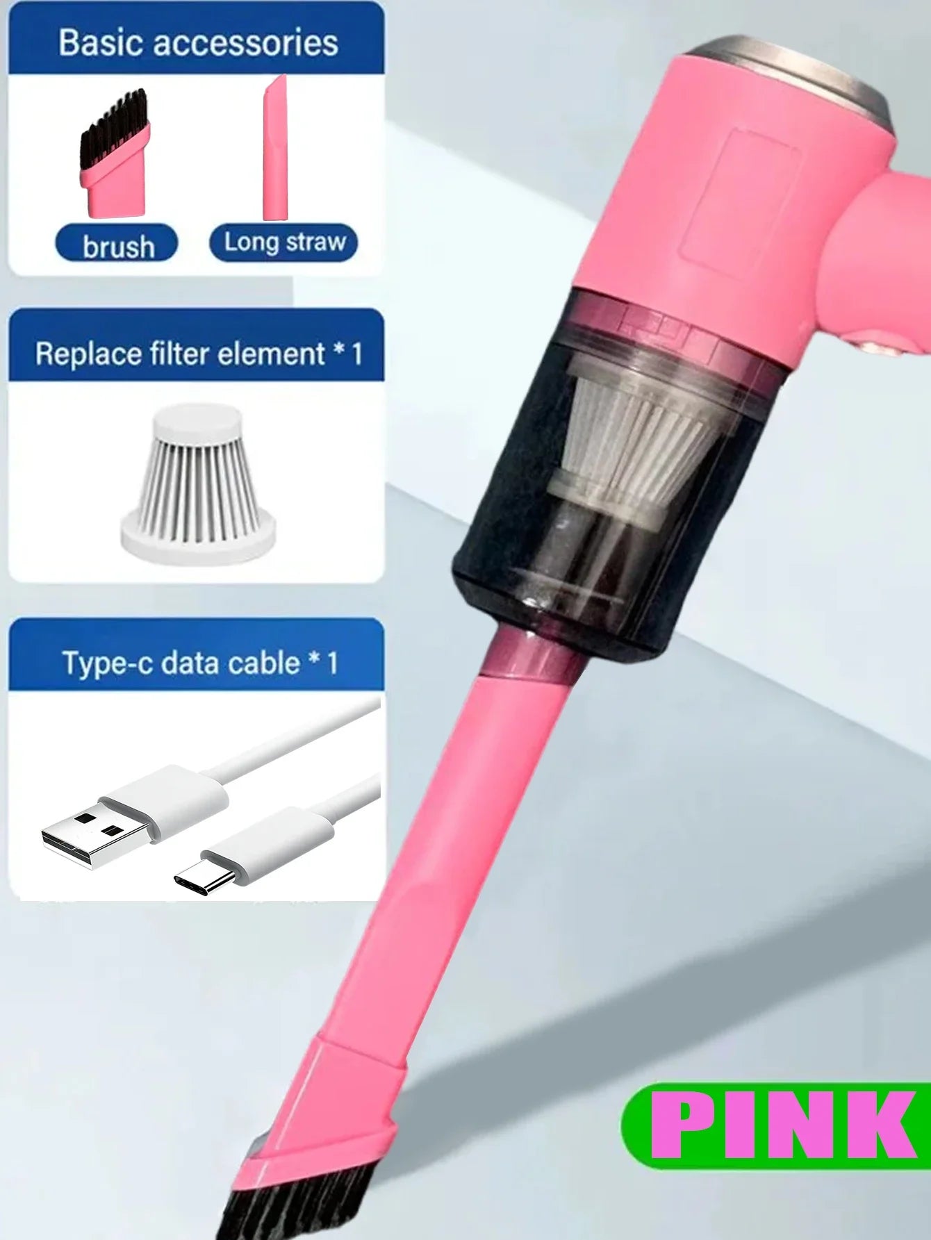 USB Cordless Car Vacuum — Strong Suction Handheld, Home & Auto Ready
