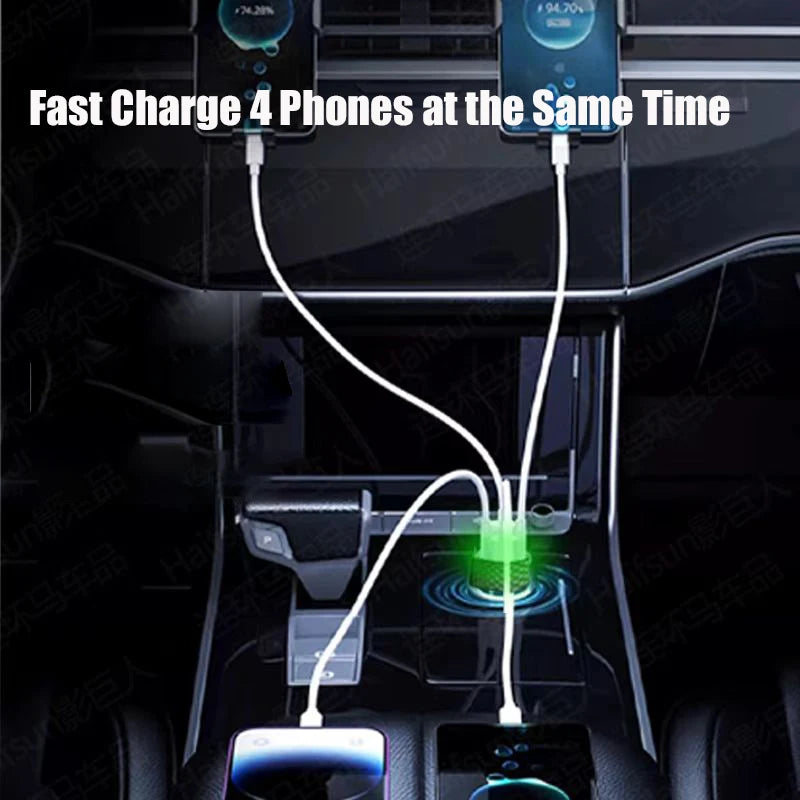 4-Port USB Car Charger — Fast Charge 3.0 + Dual USB-C, Charges 4 Devices Simultaneously
