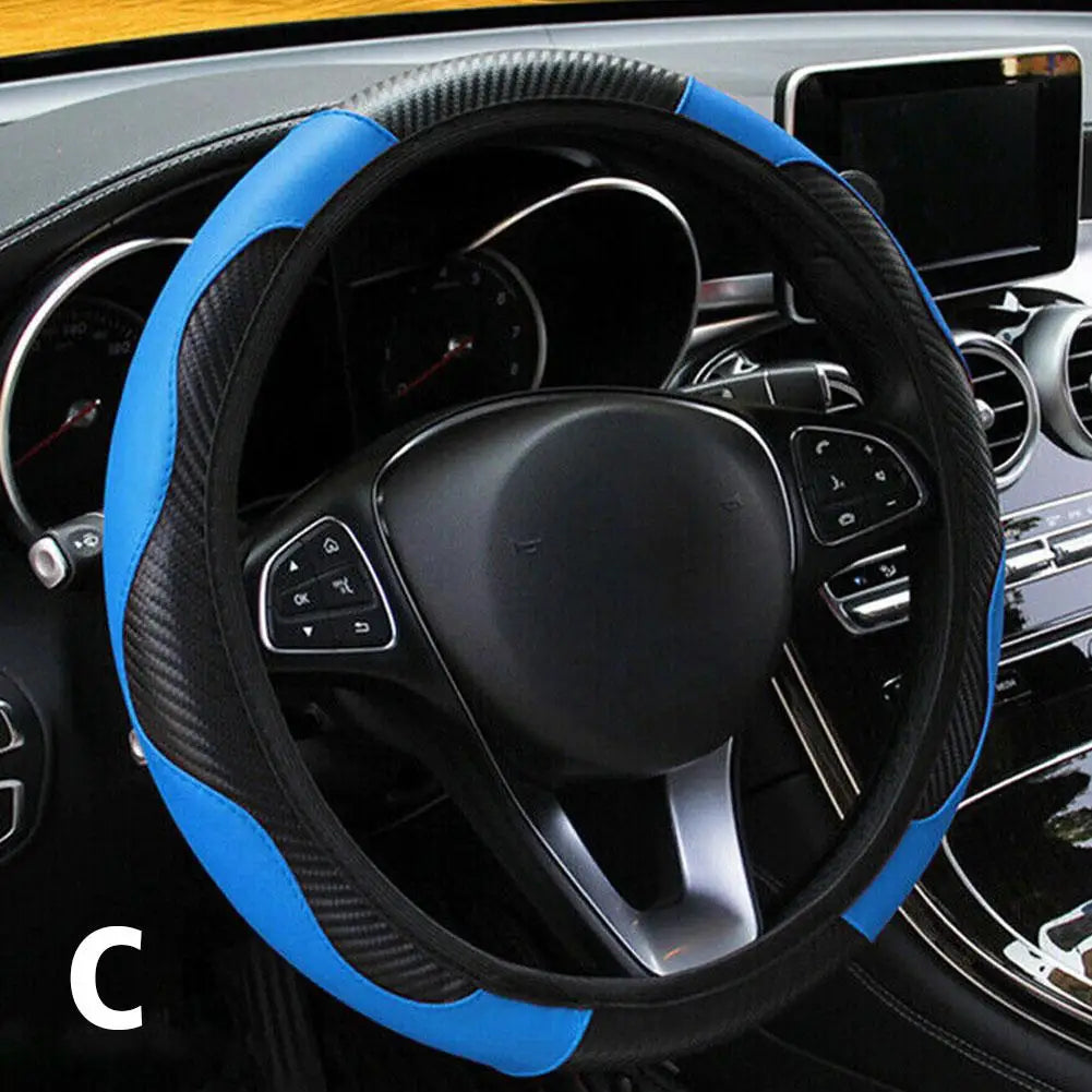 Leather Steering Wheel Cover — Anti-Slip Protector, Breathable Grip