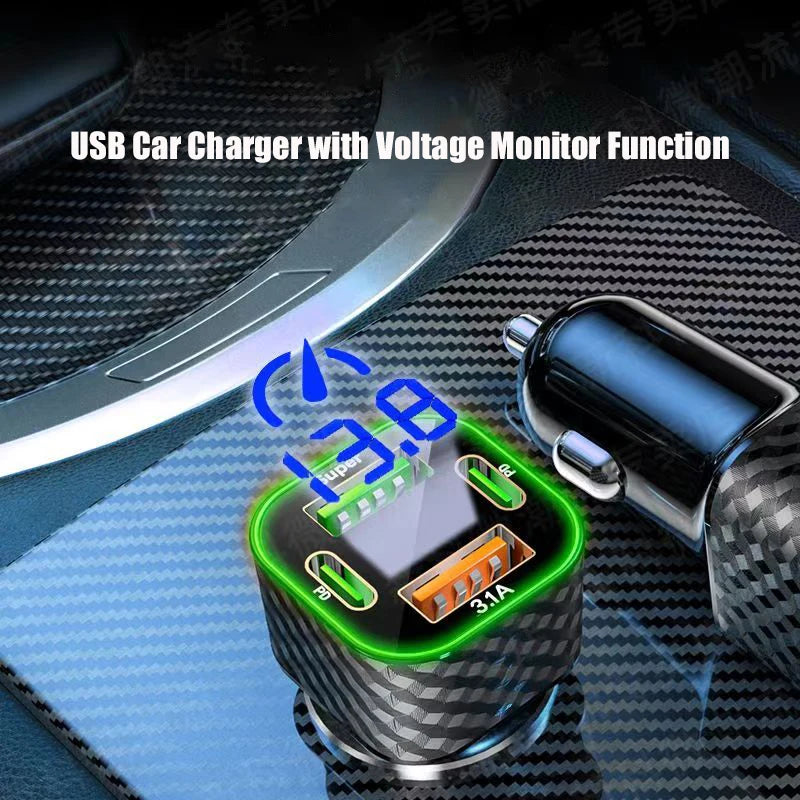 4-Port USB Car Charger — Fast Charge 3.0 + Dual USB-C, Charges 4 Devices Simultaneously