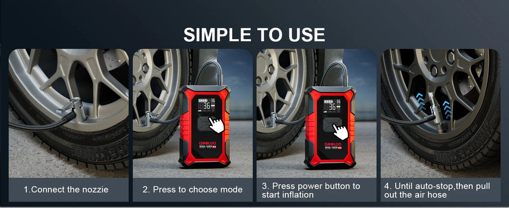GOOLOO A3 Jump Starter with Air Compressor, 3000A Portable Car Battery Booster (9.0 Gas/6.5L Diesel) with 150PSI Auto-Shutoff Ti