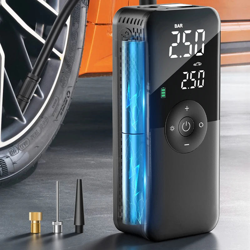 Portable Tire Inflator - inflating car tire in use