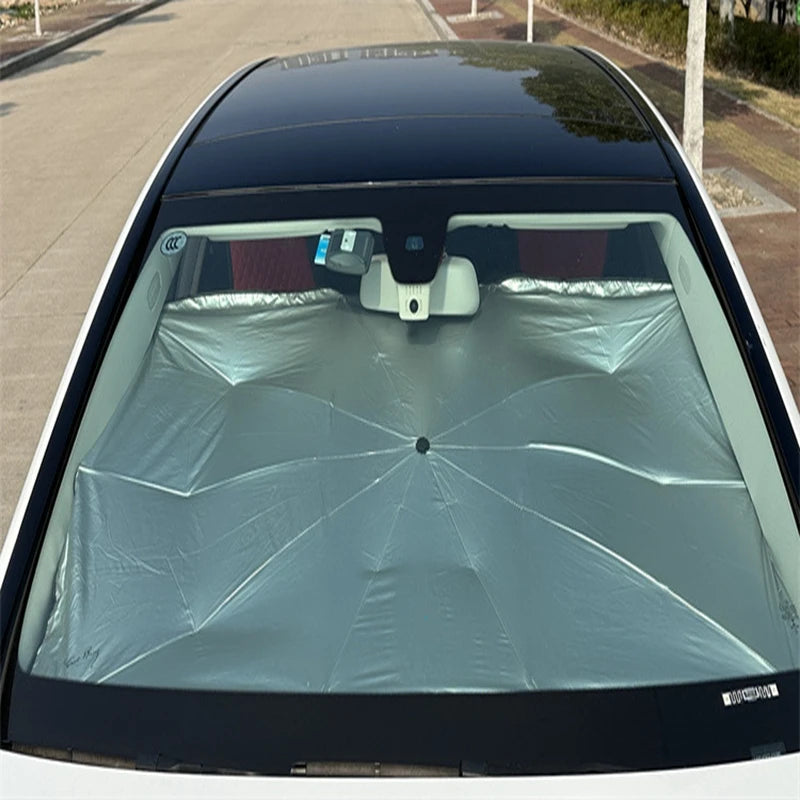 Retractable Front Windshield Sun Shade — Heat & UV Protection, Foldable