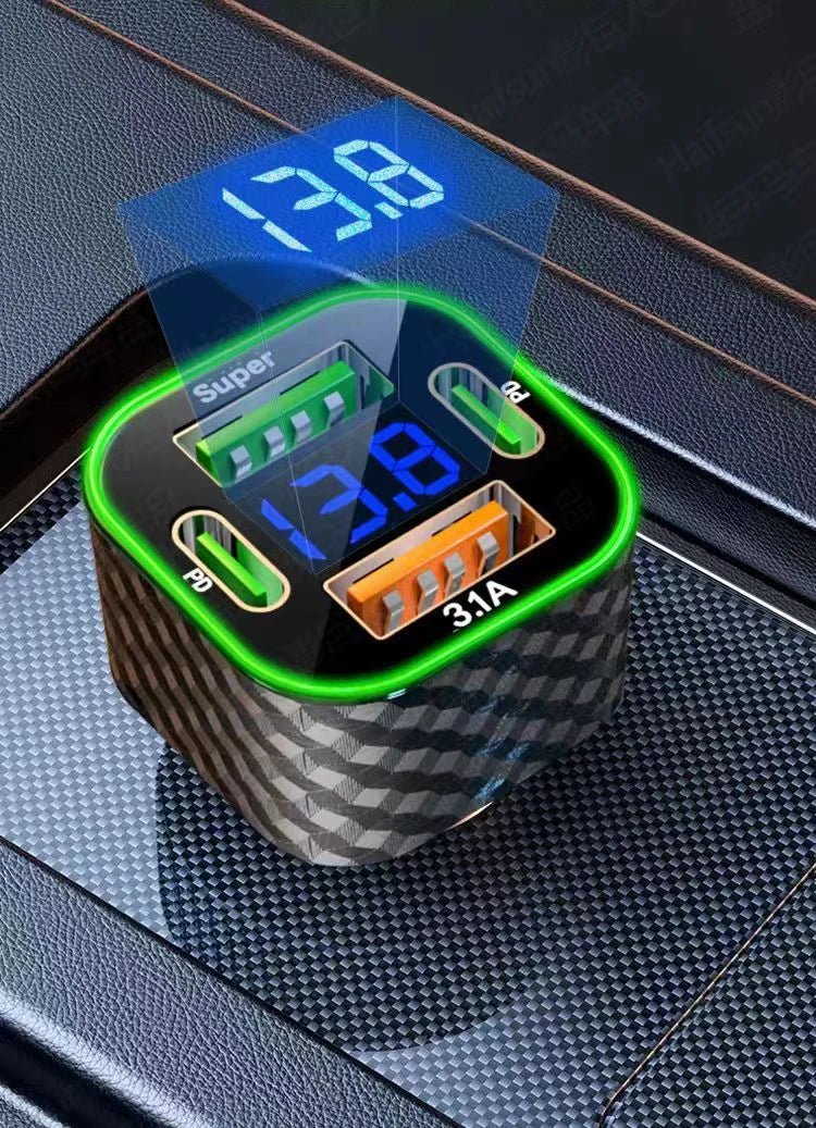 4-Port USB Car Charger — Fast Charge 3.0 + Dual USB-C, Charges 4 Devices Simultaneously