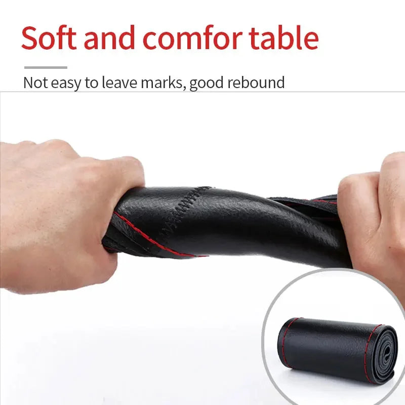 Genuine Leather Braided Steering Wheel Cover — Anti-Scratch, Universal Fit