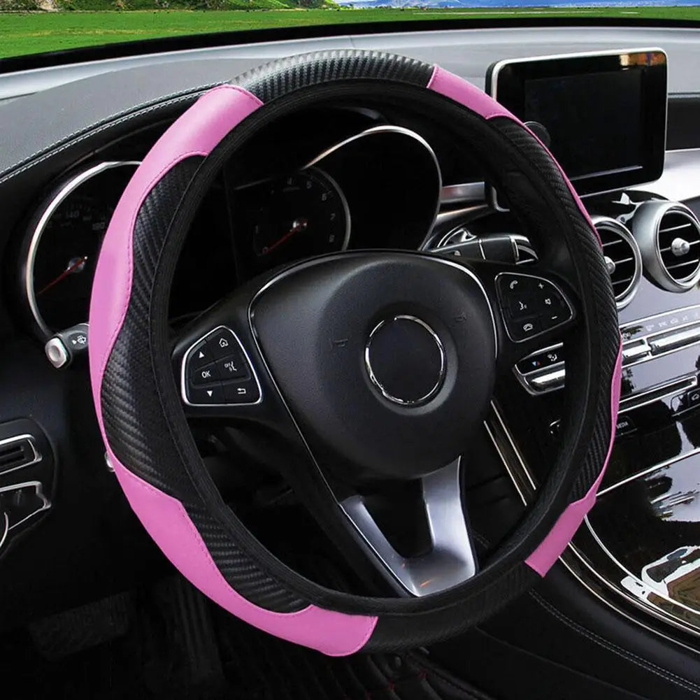 Leather Steering Wheel Cover — Anti-Slip Protector, Breathable Grip
