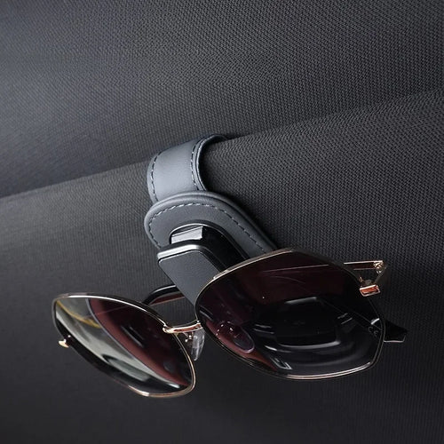 Car Sun Visor Glasses Holder — Leather Clip for Sunglasses & Cards — view 2