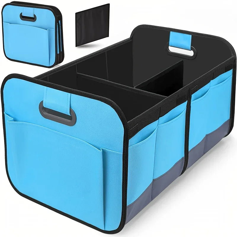 Collapsible Car Trunk Storage Box 600D Oxford Fabric Reinforced Handles Multiple Compartments for SUV Minivan Vehicle Storage