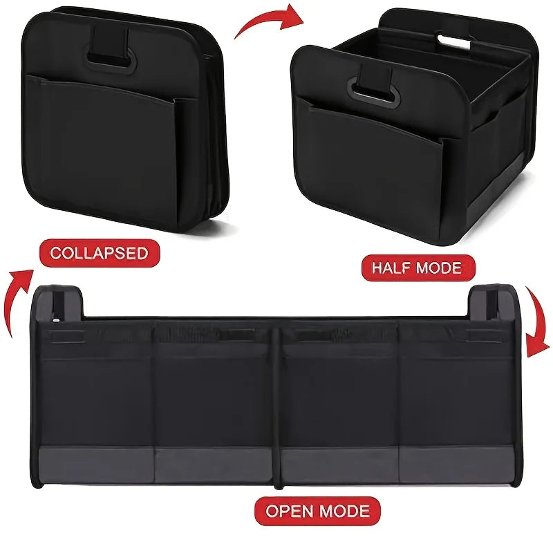 Collapsible Car Trunk Organizer — Heavy-Duty 3-Compartment Storage with Non-Slip Base