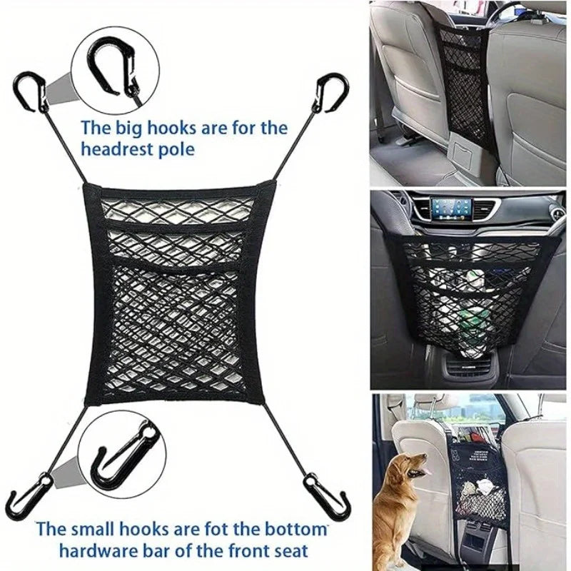 Car Storage Net Bag Between Seats Car Divider Pet Barrier Stretchable Elastic Mesh Bag Organizer Auto Accessories