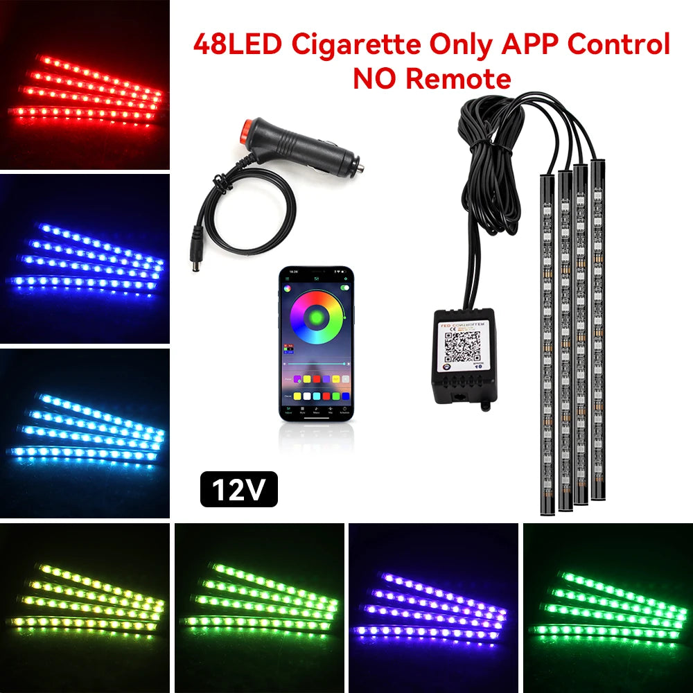 Car Interior LED Ambient Strip Lights — Music Sync, 16M Colors, App & Remote