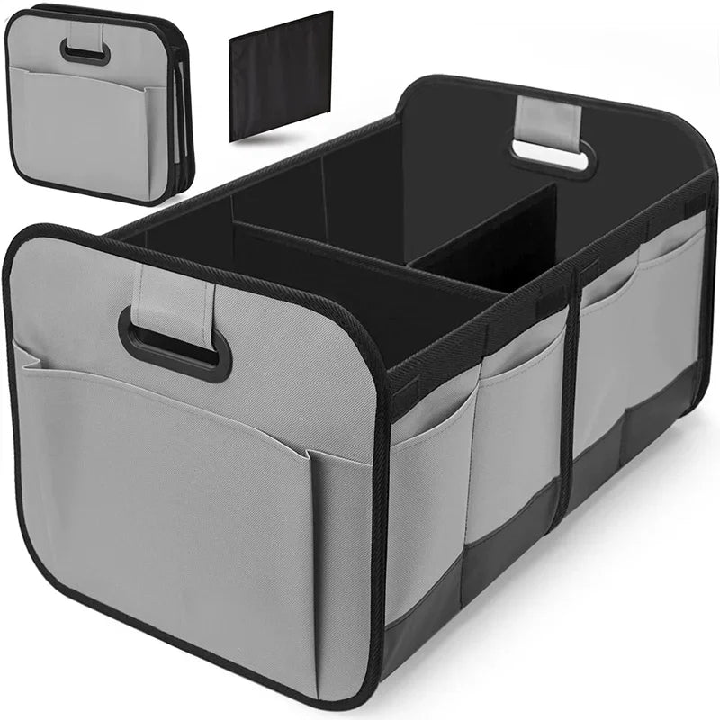 Collapsible Car Trunk Storage Box 600D Oxford Fabric Reinforced Handles Multiple Compartments for SUV Minivan Vehicle Storage