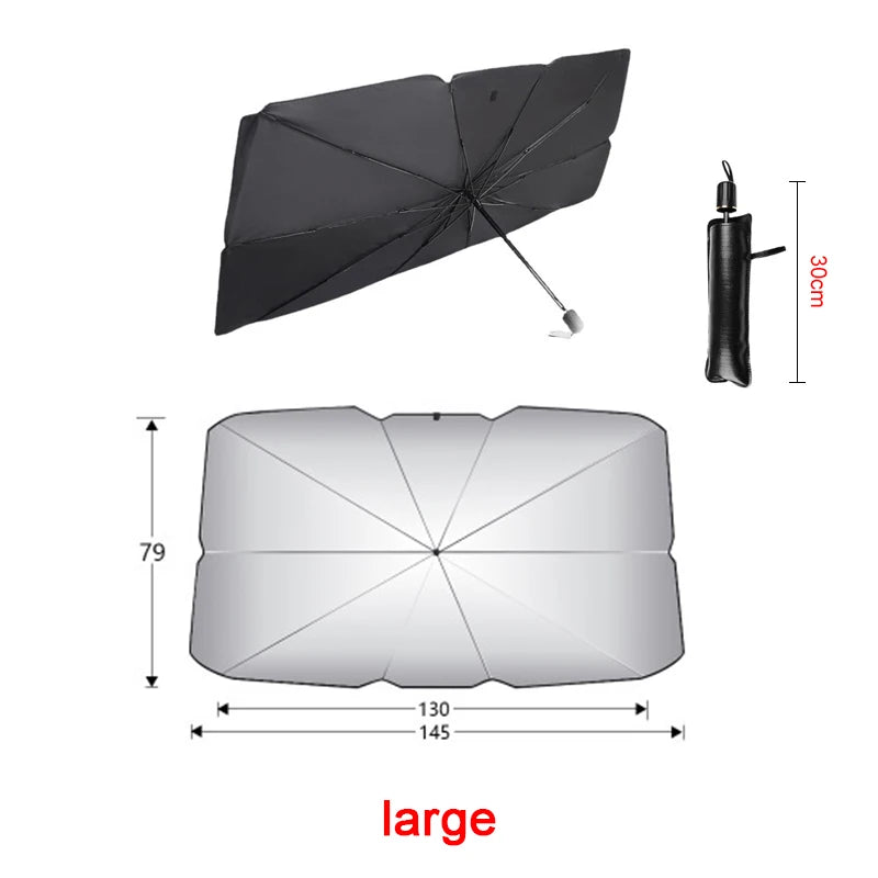Umbrella-Style Car Sun Shade — Front Windshield UV Protection