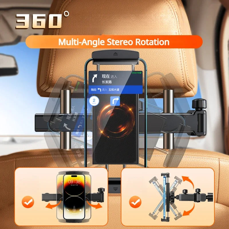 Rear Headrest Phone & Tablet Holder — Foldable 360° Back-Seat Mount