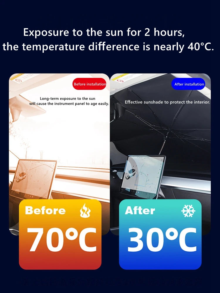 Retractable Front Windshield Sun Shade — Heat & UV Protection, Foldable