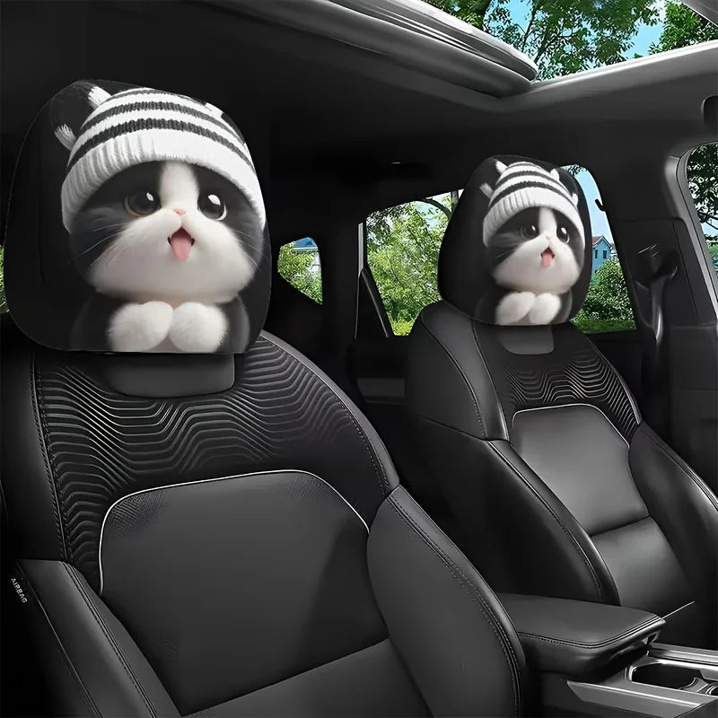 2pcs Cute Striped Knitted Car Headrest Covers Polyester Universally Applicable Long-Distance Travel and Driving Car Accessories