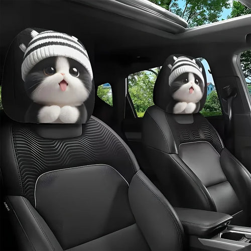 2pcs Cute Striped Knitted Car Headrest Covers Polyester Universally Applicable Long-Distance Travel and Driving Car Accessories