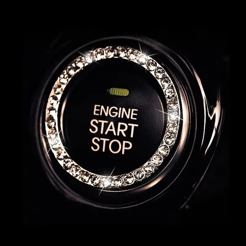 New Car One-key Start Button Decoration Ring with Diamond Rhinestone Circle Start Stop Switch Ring Car Interior Accessories