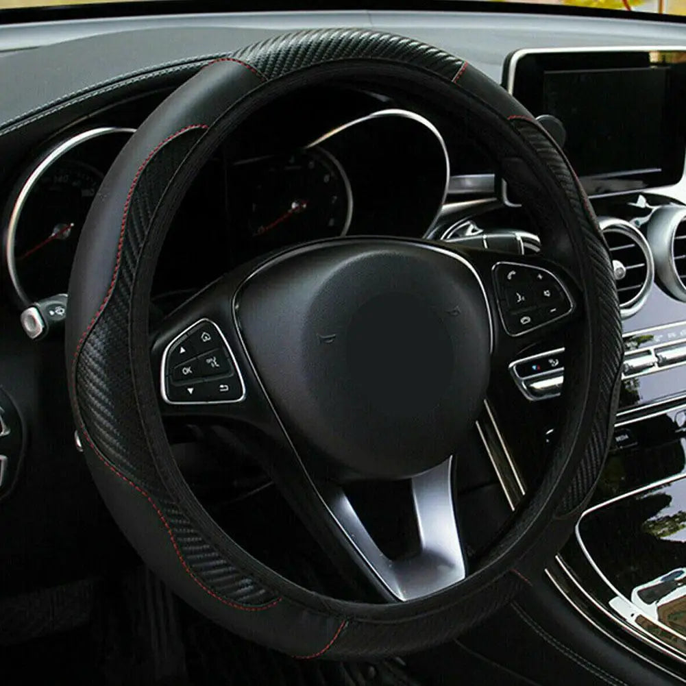 Leather Steering Wheel Cover — Anti-Slip Protector, Breathable Grip