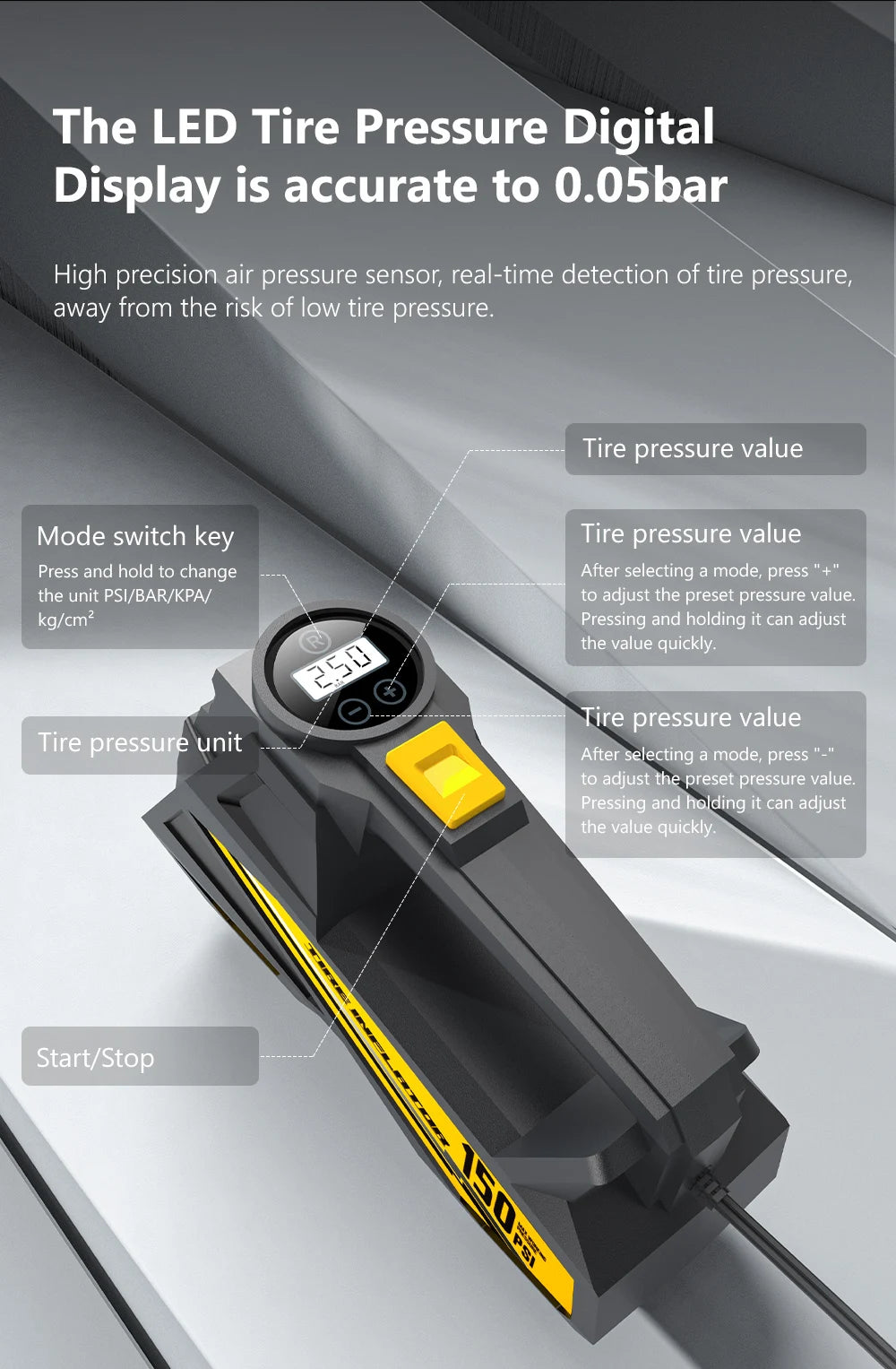 Portable Air Compressor — 150 PSI 12V Tire Inflator