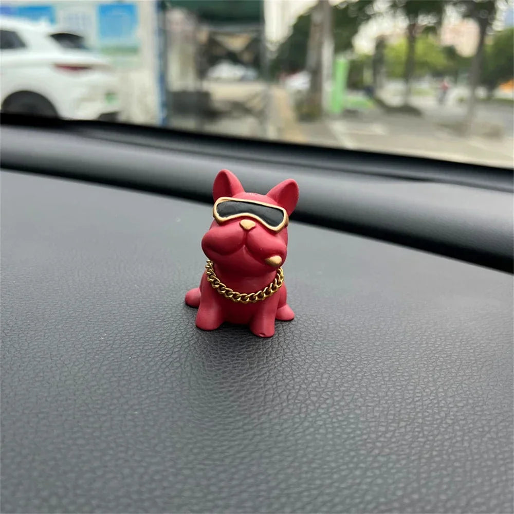 Bulldog Car Dashboard Ornament — Resin Figurine Desk & Console Decoration